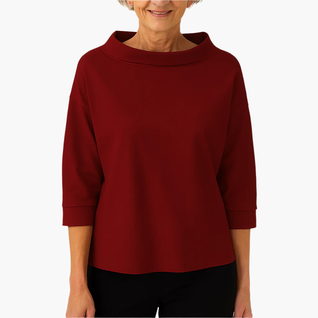 Women's elegant stand-up collar top, versatile chic 3/4 sleeve blouse with flared collar detail