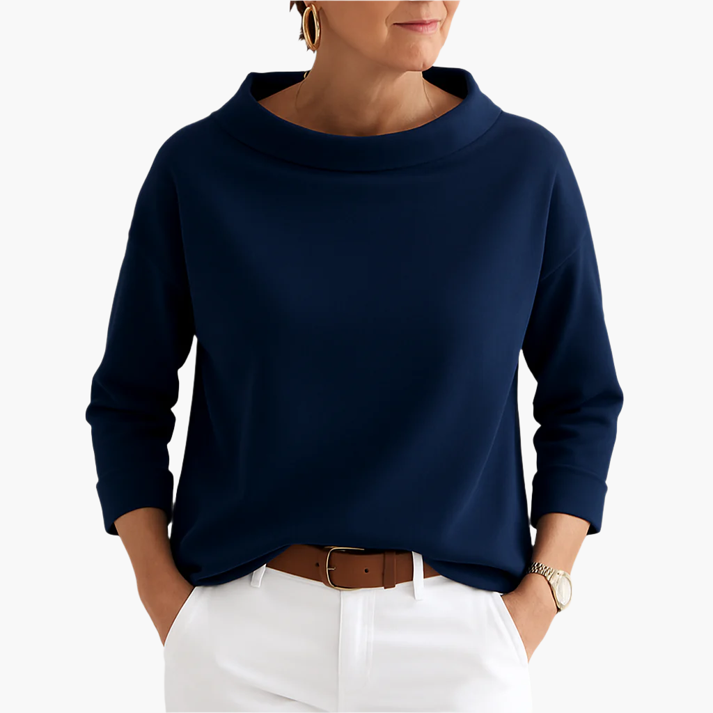 Women's elegant stand-up collar top, versatile chic 3/4 sleeve blouse with flared collar detail