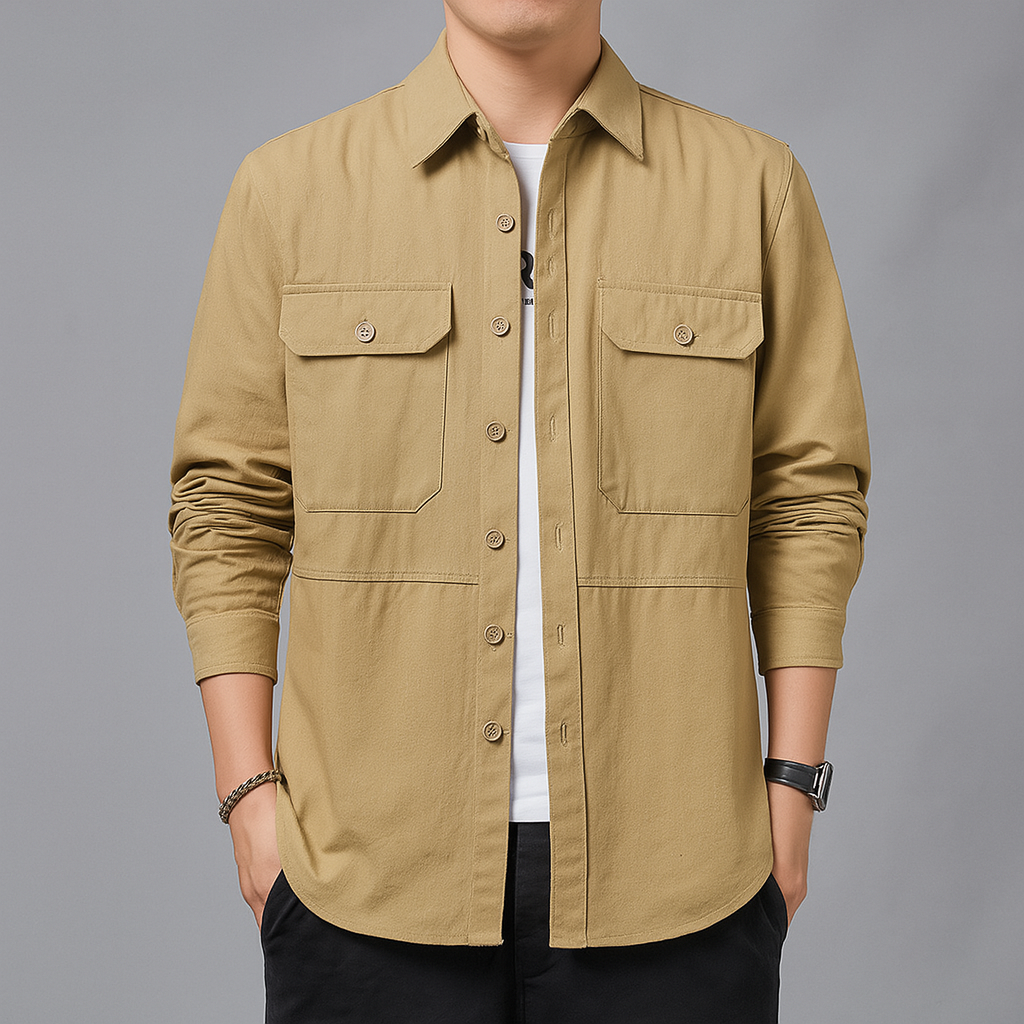 Takao utility overshirt slim tailored fit lightweight cotton blend with dual chest pockets