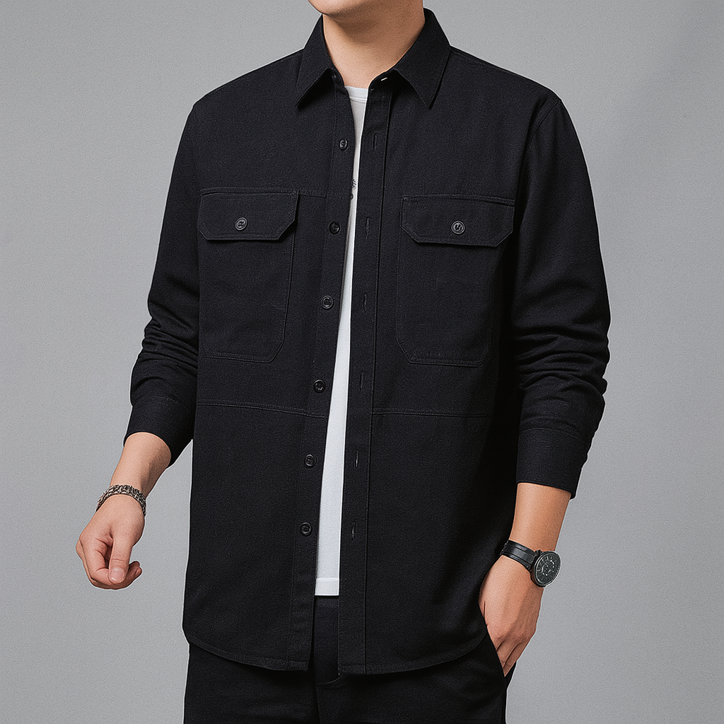 Takao utility overshirt lightweight cotton blend tailored fit dual chest pockets structured workwear