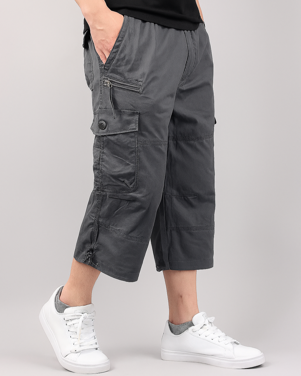 Men's terrain cargo shorts garment-washed cotton relaxed knee-length fit with dual flap pockets