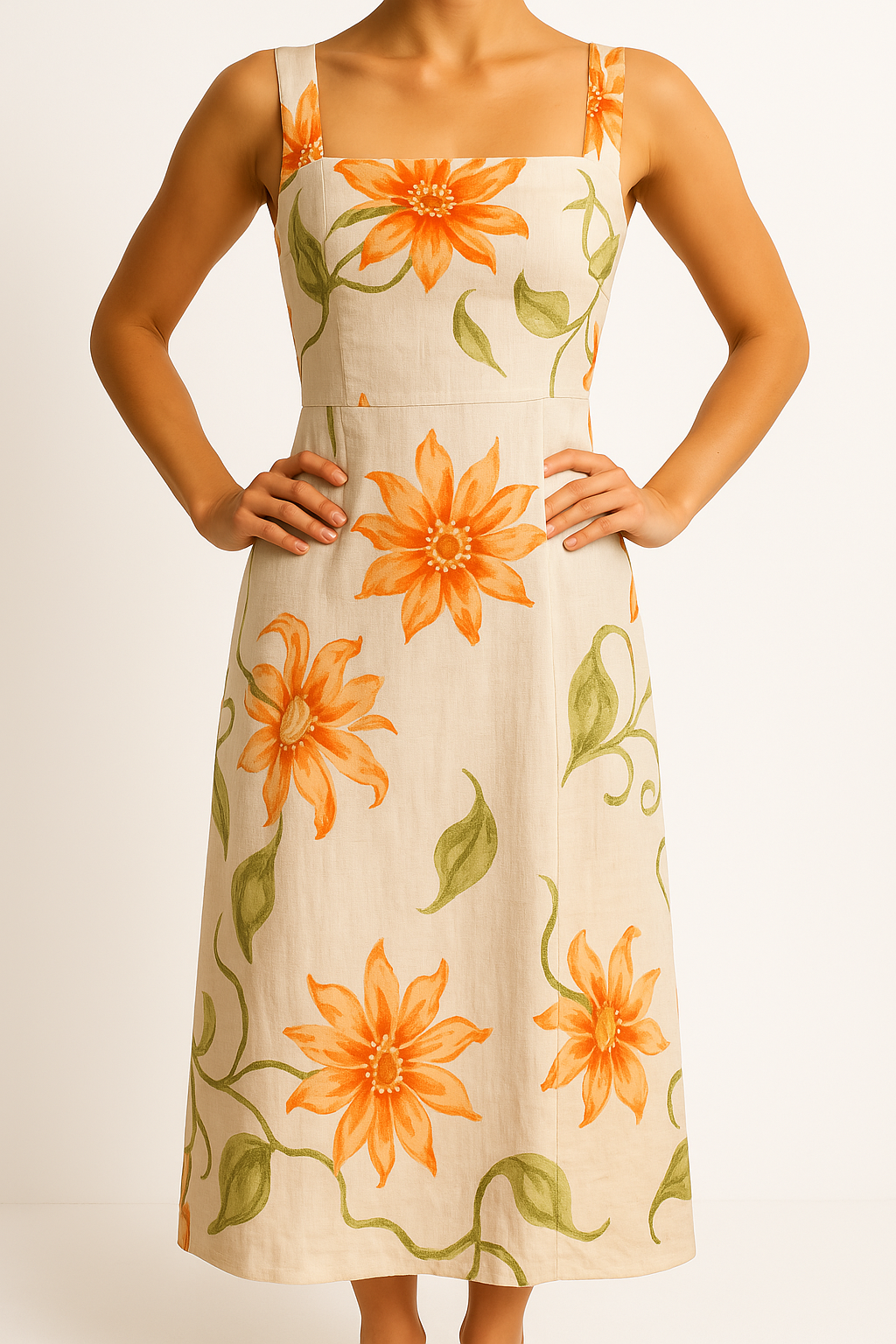 Women's floral cotton maxi dress square neck open back lightweight summer elegance