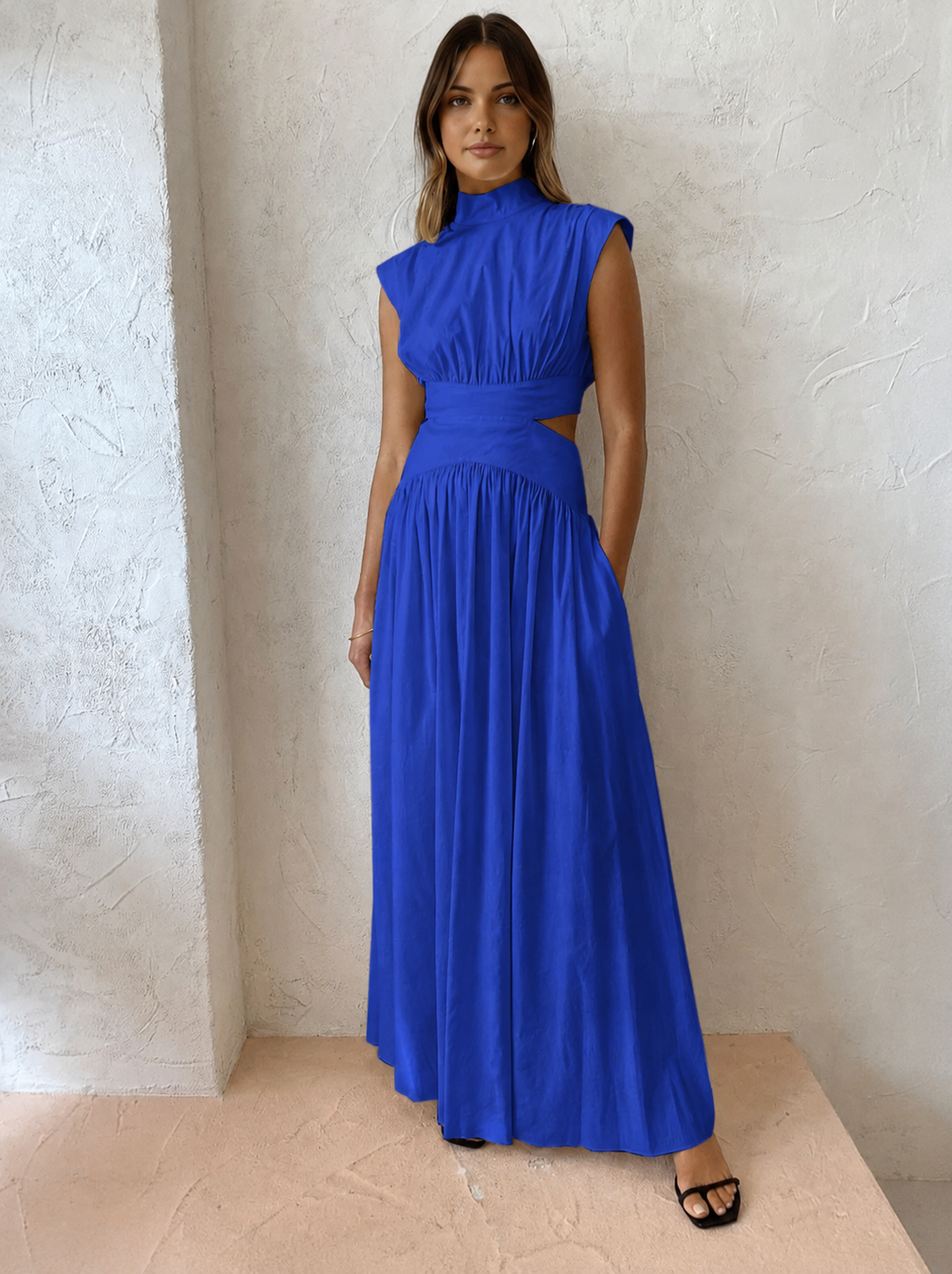 Blanc | Women's Mock Neck Cutout Maxi Dress Sleeveless Occasion Dress