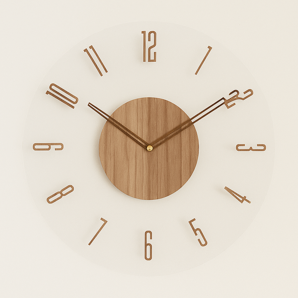 Nordic wooden wall clock 35cm round minimalist Scandinavian design silent quartz E0-grade natural wood