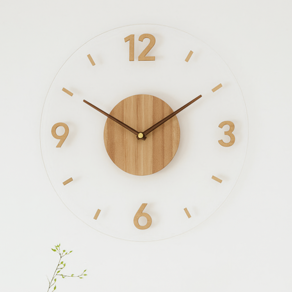 Nordic wooden wall clock 35cm minimalist round silent quartz E0-grade natural wood Scandinavian decor