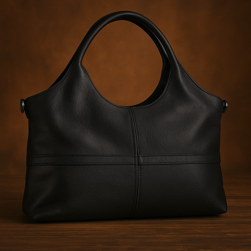 Structured vegan leather handbag with round handles, polished everyday silhouette for women on the go