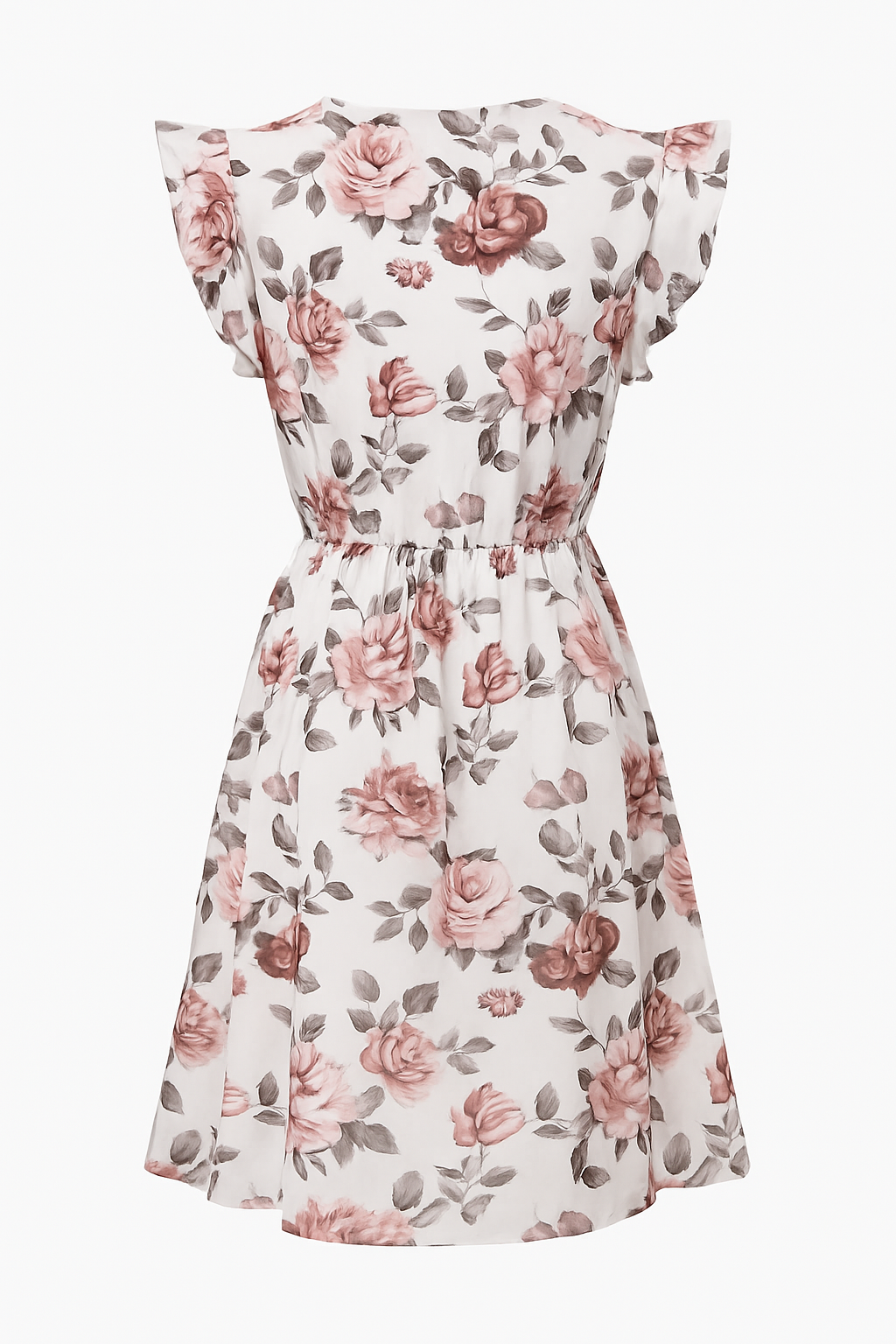 Floral chiffon midi dress with ruffled details, cinched waist, and romantic soft print for women