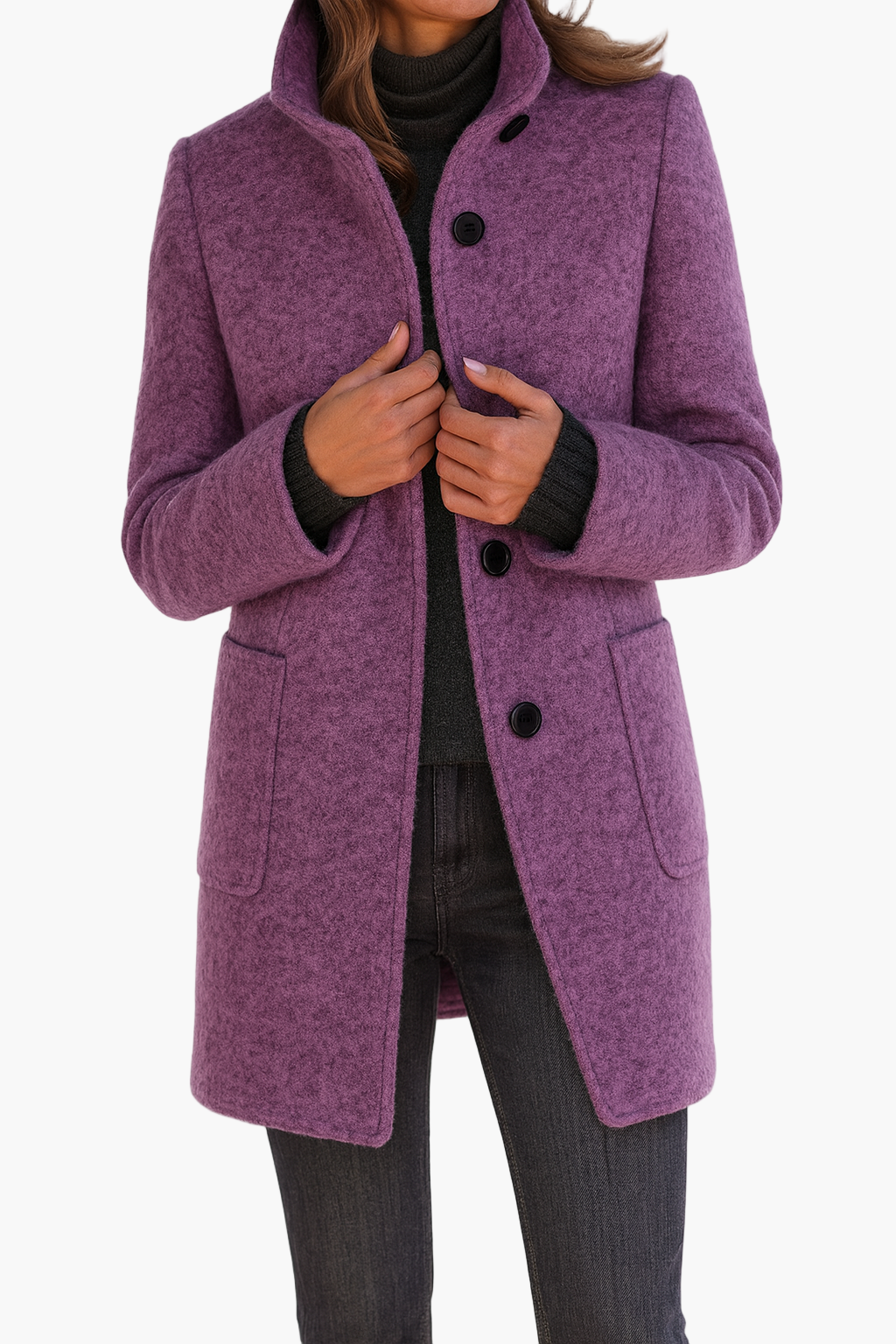 Women's straight-fit city coat stand-up collar timeless elegant wool-blend autumn winter outerwear