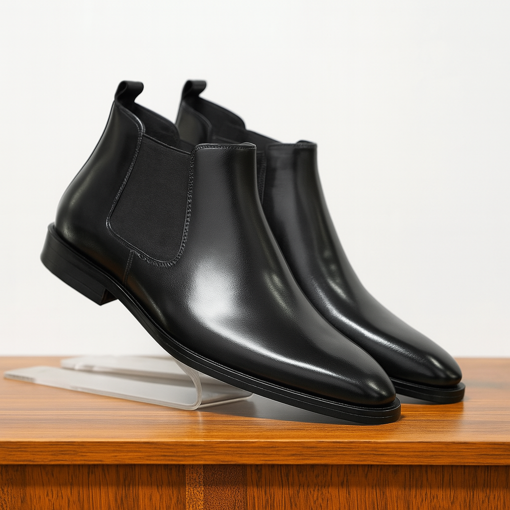 Men's brown leather Chelsea boots with elastic side panels, classic silhouette for versatile everyday wear