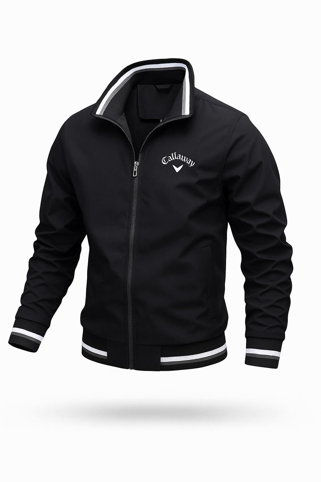 Jasper lightweight polyester zip-up sports jacket with striped stand collar for outdoor activities