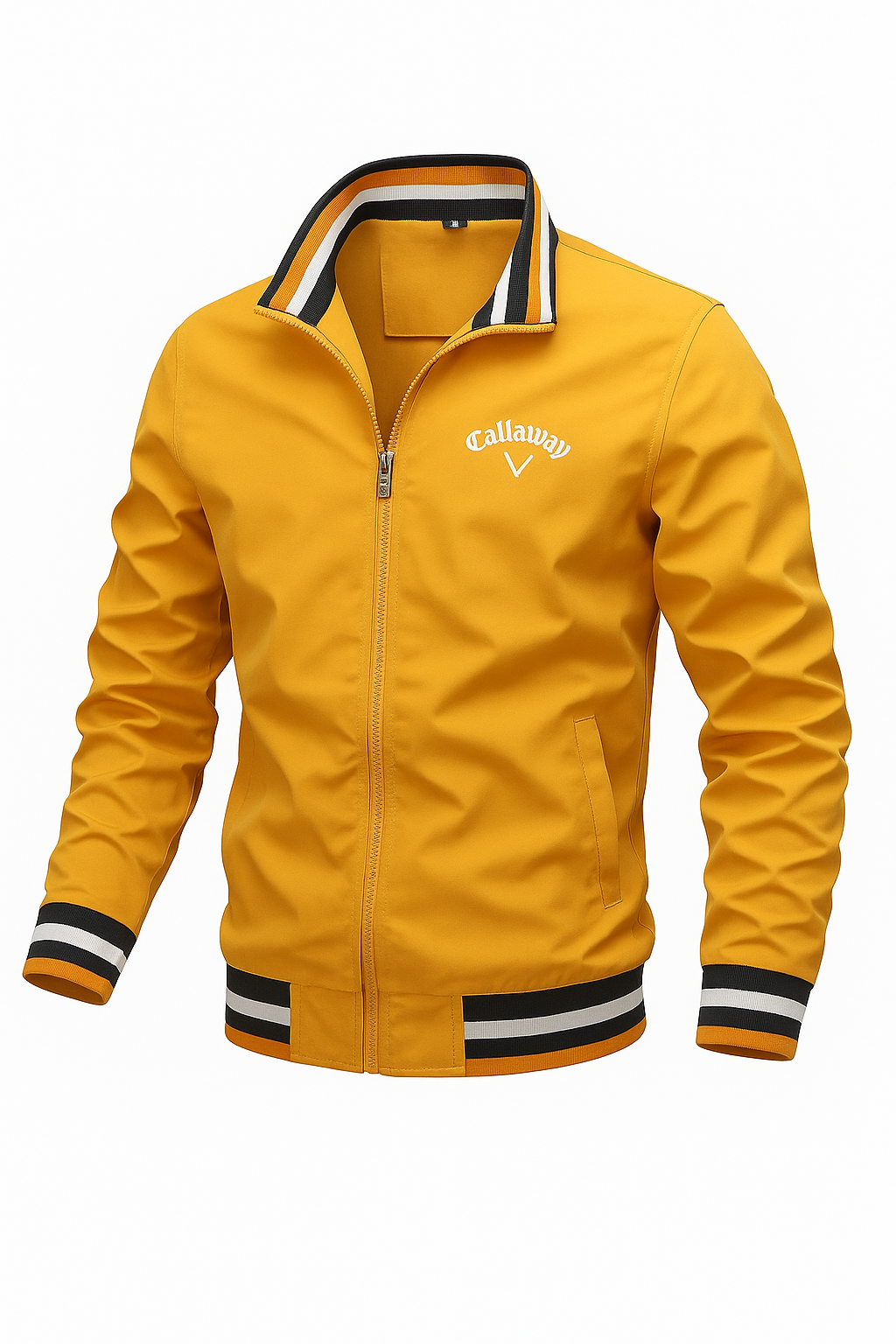 Jasper lightweight breathable polyester zip-up sports jacket with striped stand collar for outdoor wear