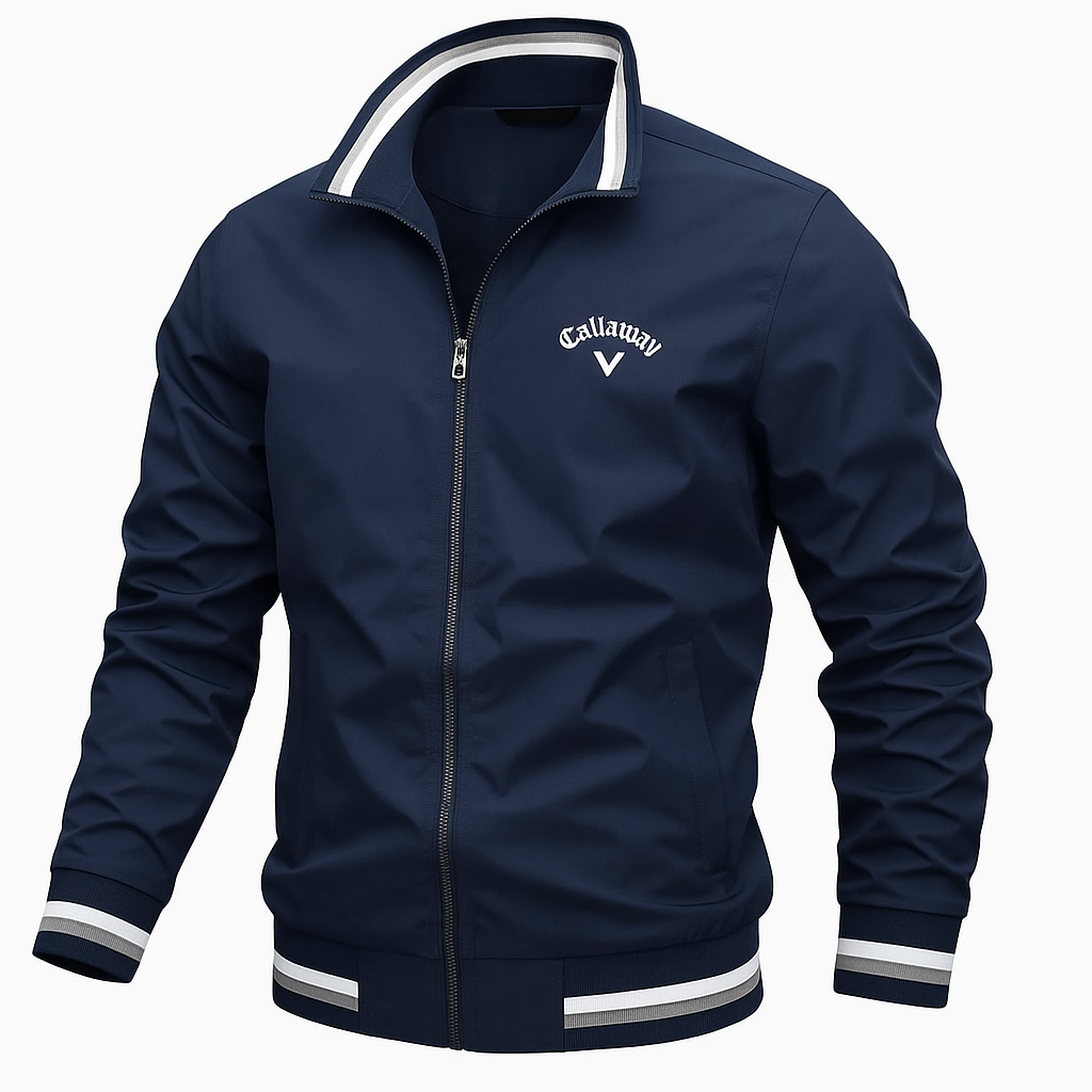Jasper lightweight polyester zip-up sports jacket with striped stand collar for active outdoor wear