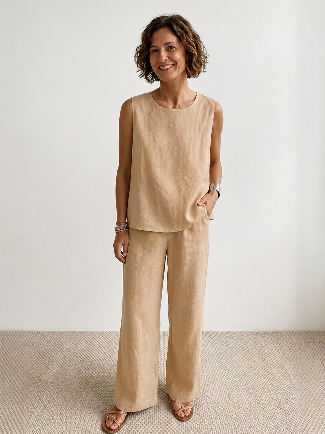 Olivia | Women's Sleeveless Tank Top and Wide-Leg Pants Set