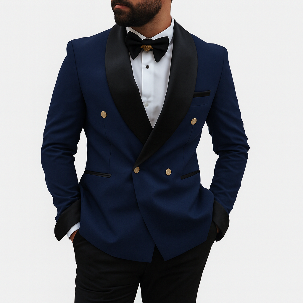 Men's red double breasted tuxedo suit tailored fit black shawl lapel gold buttons 2-piece formal set