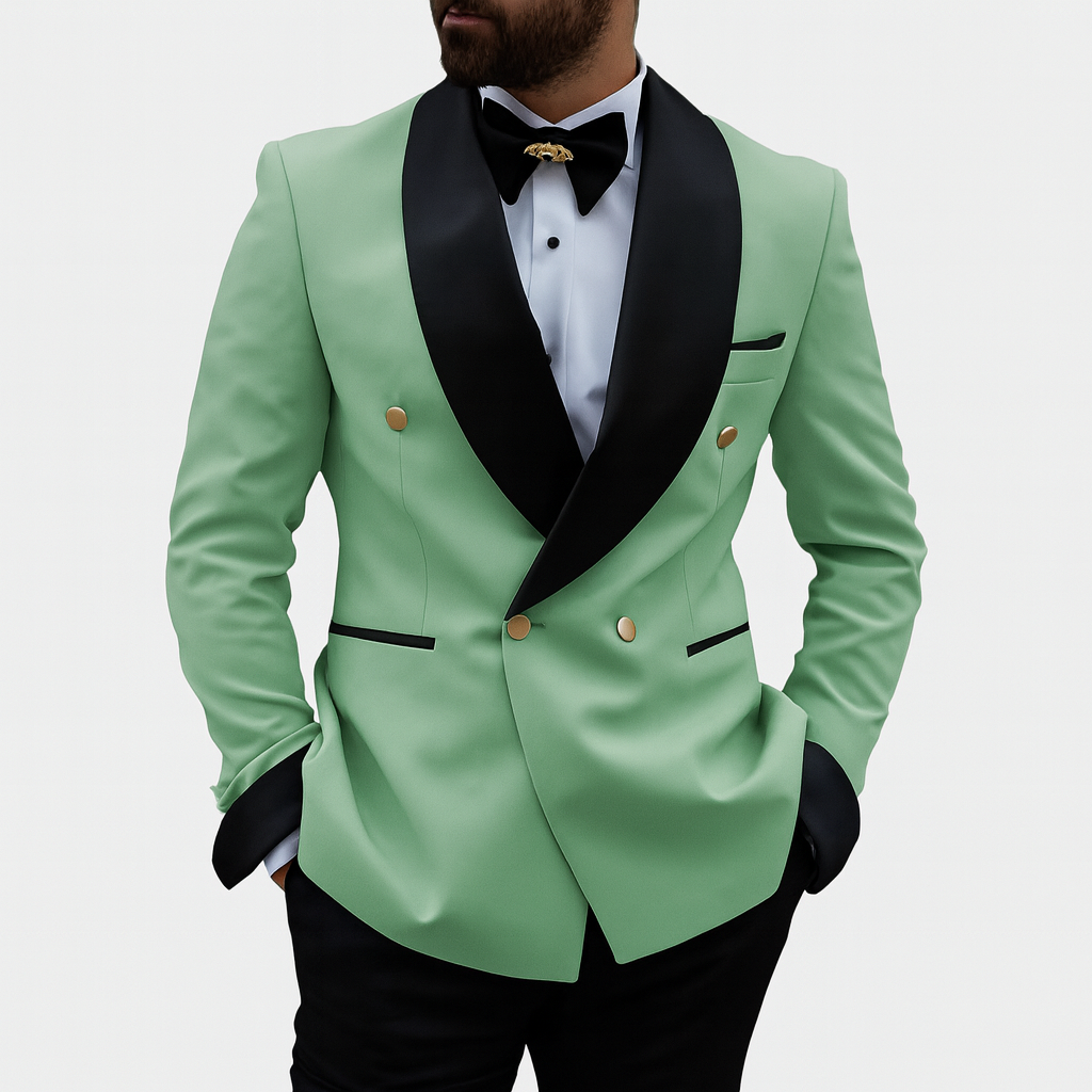 Men's red tailored double breasted tuxedo suit black shawl lapel gold buttons 2-piece formal groom set