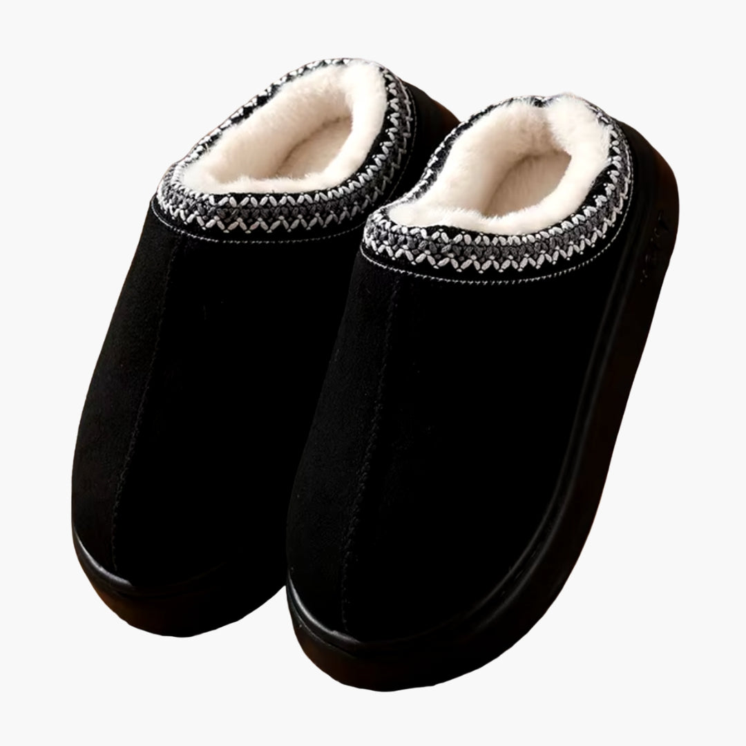 Men's winter slip-on slippers tan closed-toe soft inner lining decorative edge indoor comfort