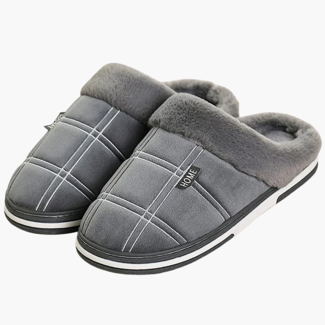 Men's slip-on house slippers with warm inner lining and non-slip sole for cozy indoor comfort