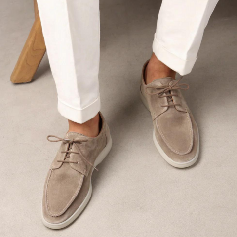 Men's brown suede lace-up loafers with timeless silhouette and all-day comfort design