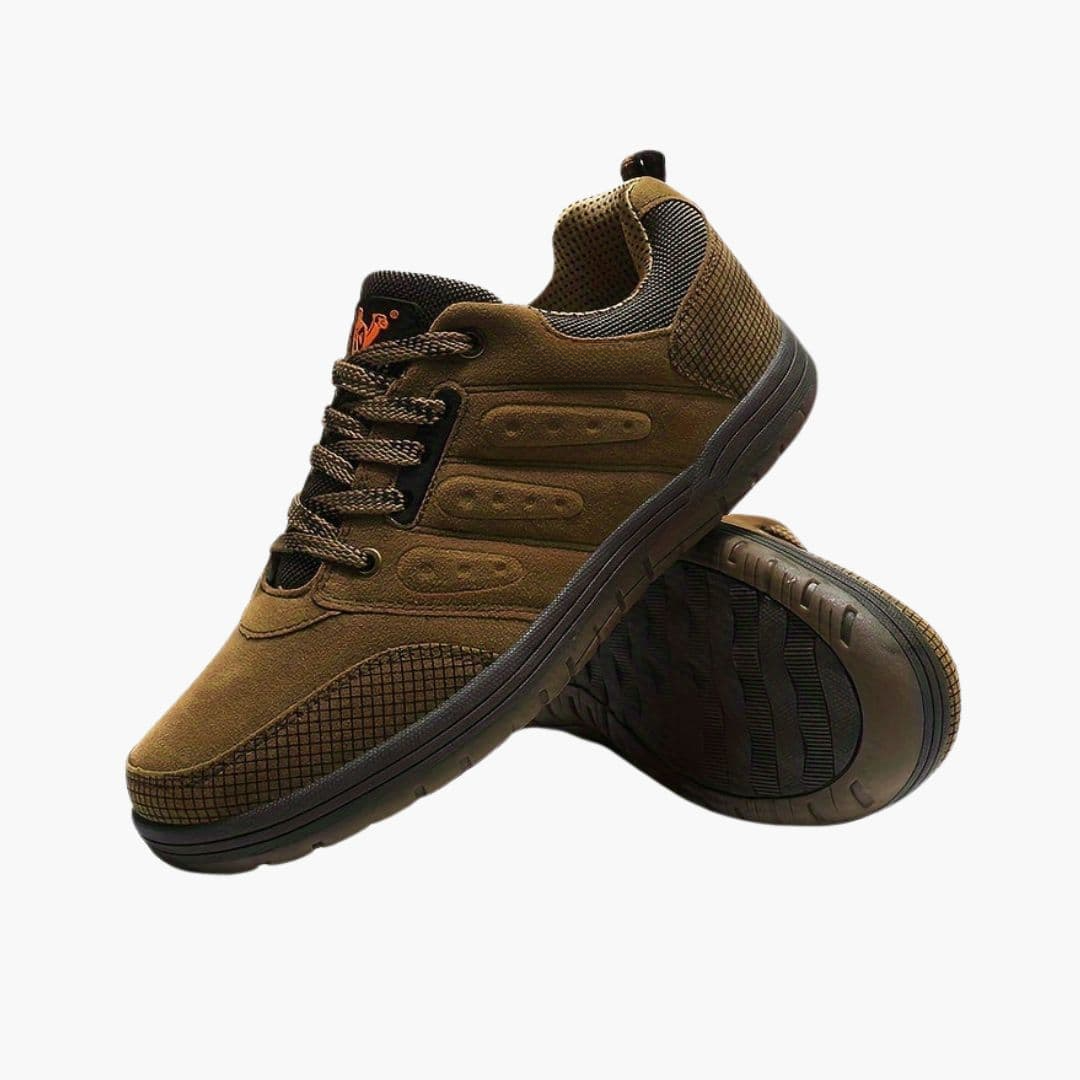 Men's lace-up hiking shoes with breathable mesh panels and textured outsole for outdoor trail use