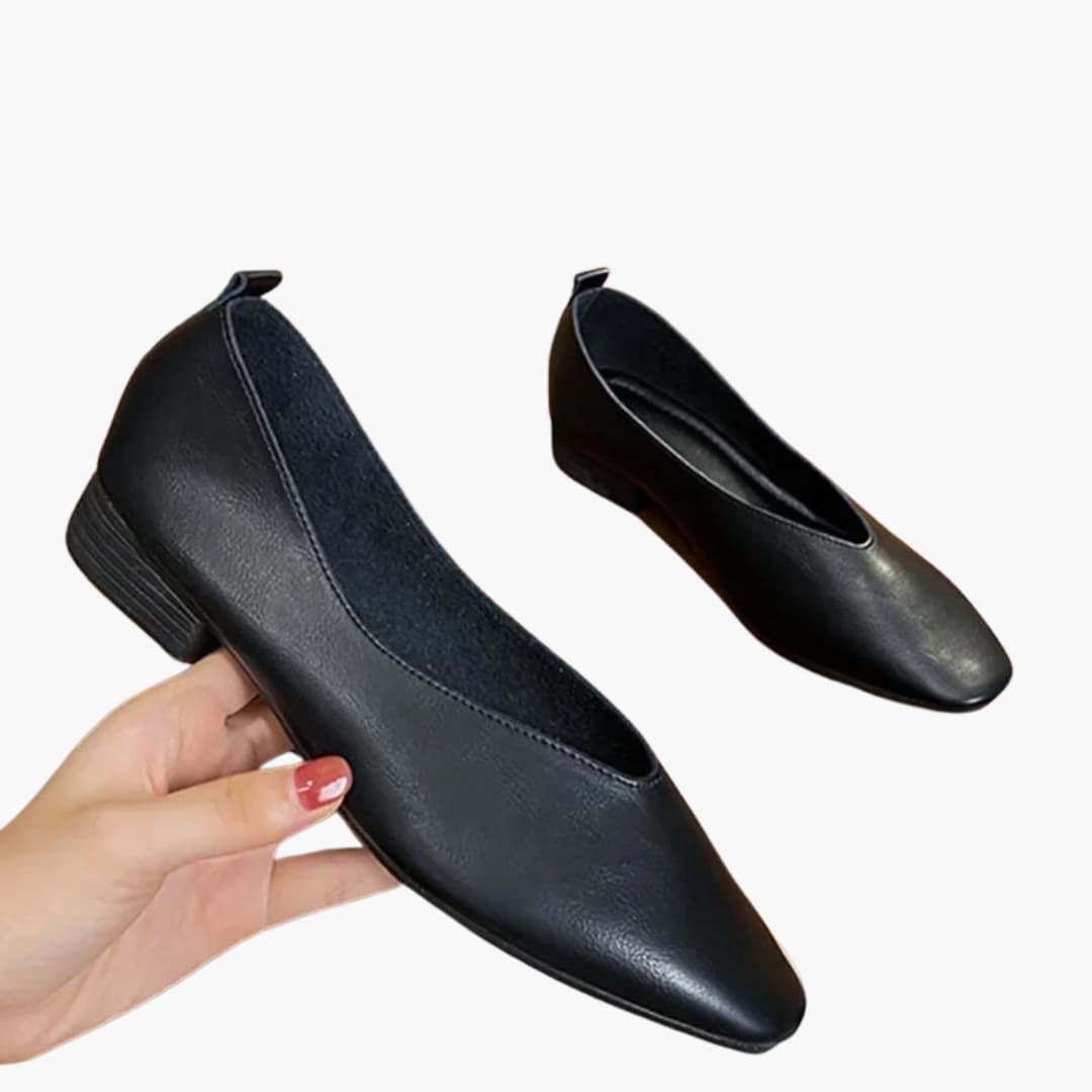 Women's pointed-toe slip-on low heel shoes, smooth streamlined upper, smart-casual everyday style