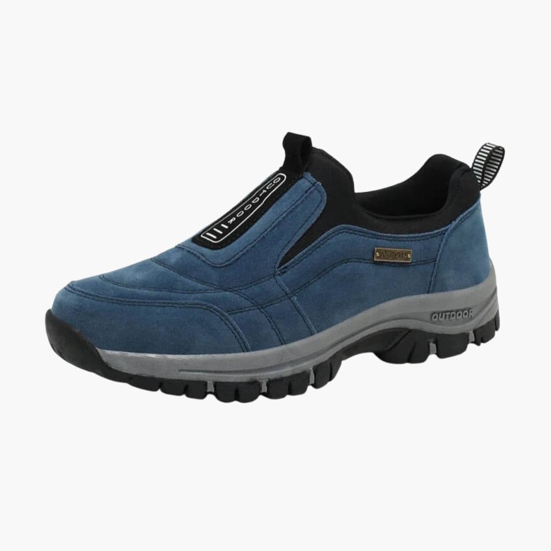 Men's slip-on hiking shoes with elastic gore panels, lace-free design for all-terrain traction