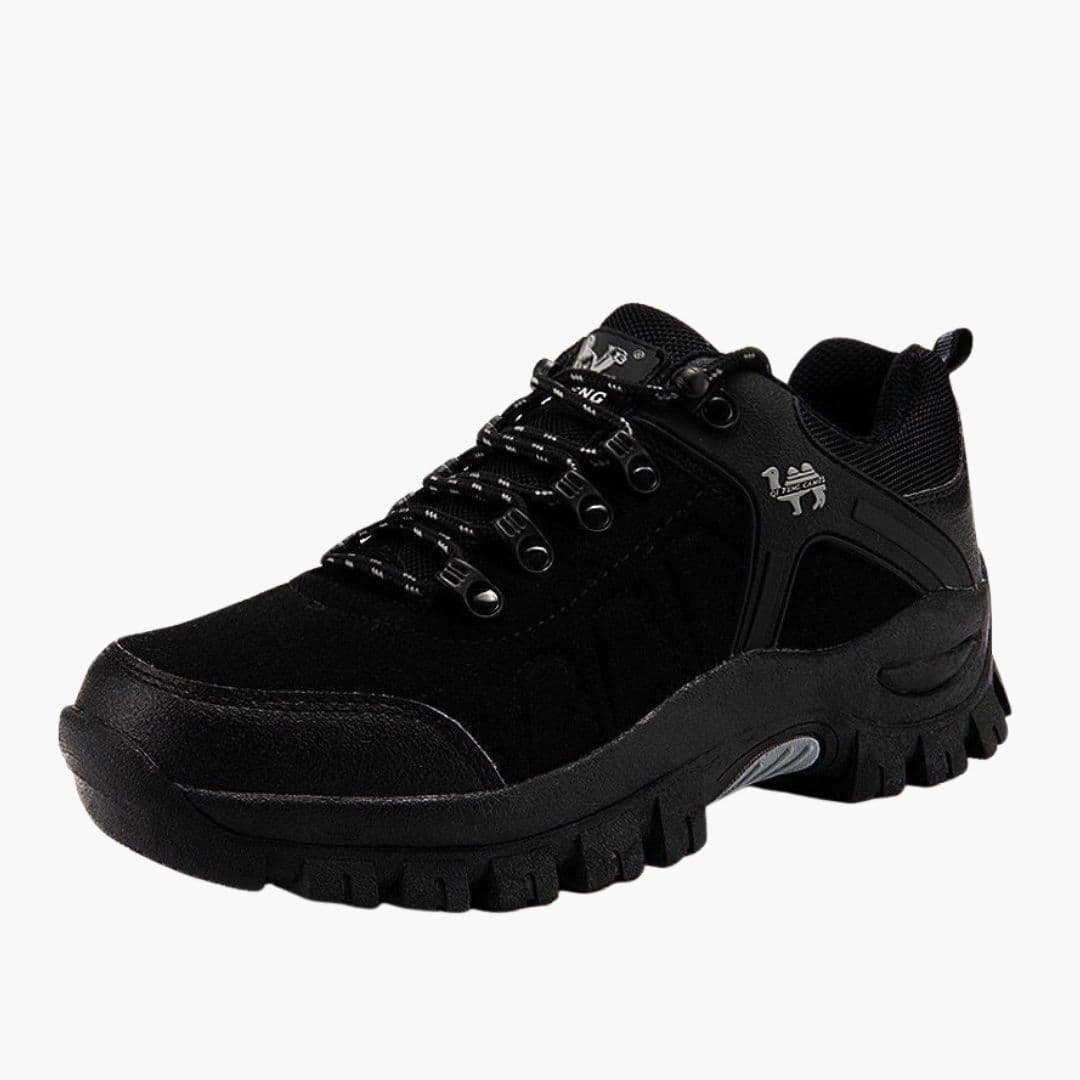 Men's trail hiking shoes reinforced laces rugged lugged outsole breathable mesh upper all-terrain grip