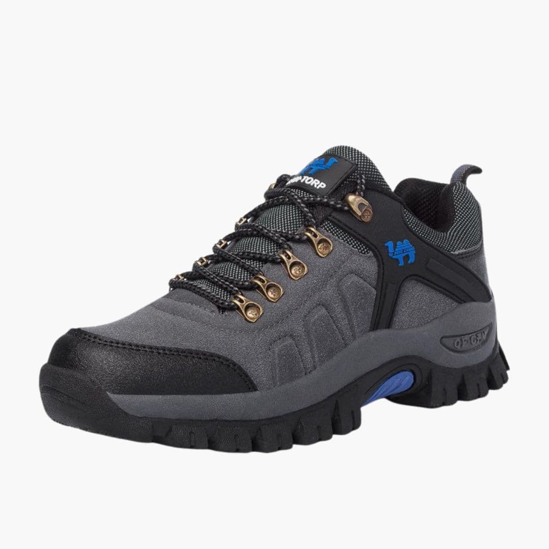 Men's hiking shoes with reinforced laces, rugged lugged outsole, mesh upper for trail traction