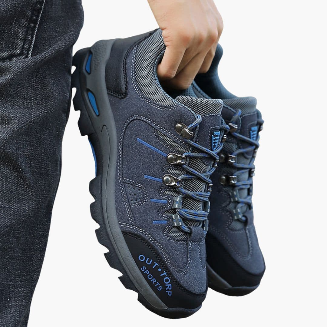 Men's lace-up hiking shoes with mesh panels and deep lug sole for all-terrain trail performance