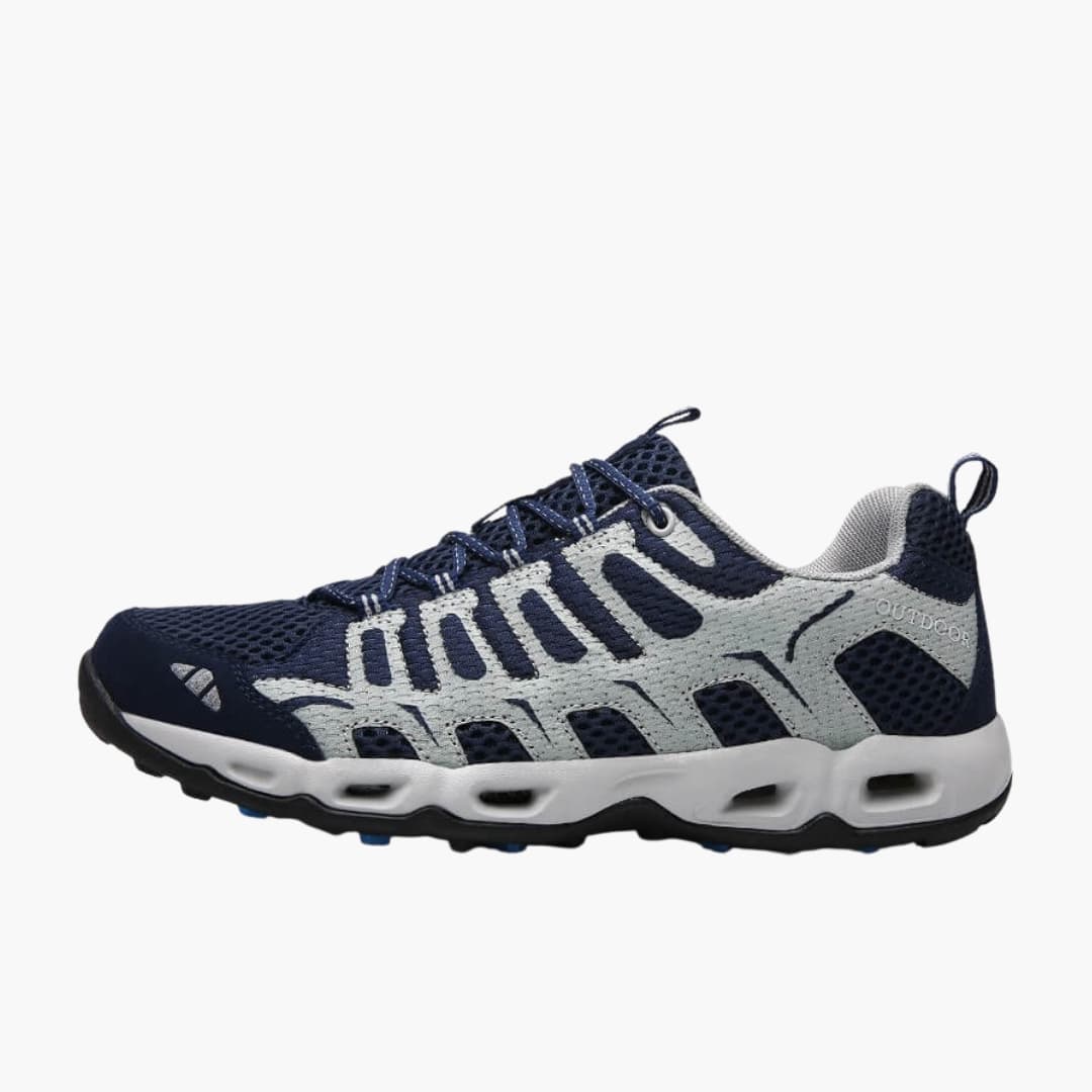 Unisex mesh upper hiking shoes with all-terrain traction lace closure, lightweight breathable trail footwear