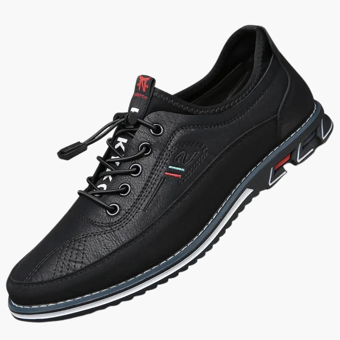 Men's black lace-up Oxford shoes round toe smooth finish low-top formal casual everyday wear