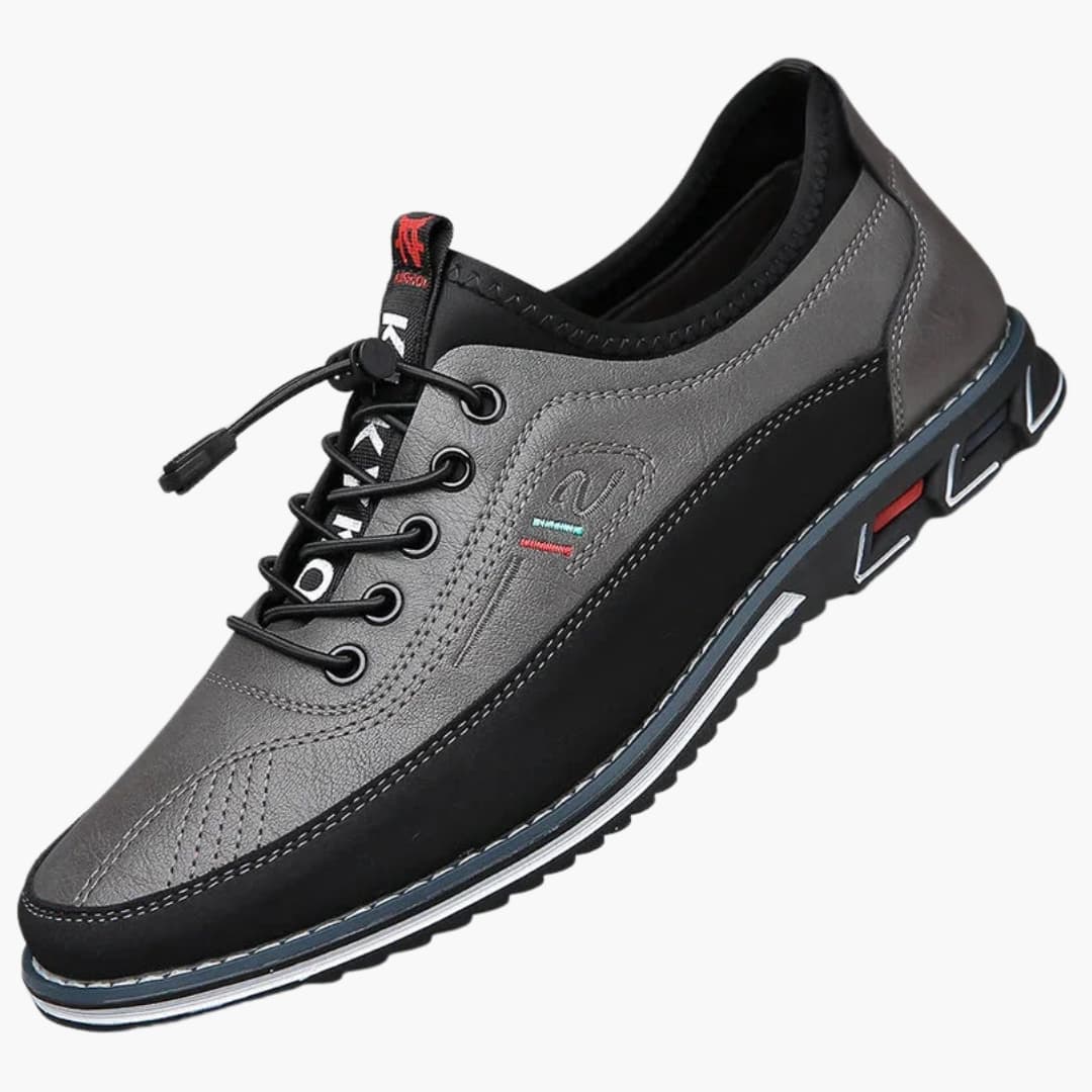 Men's black lace-up Oxford shoes round toe smooth finish low-top formal casual wear