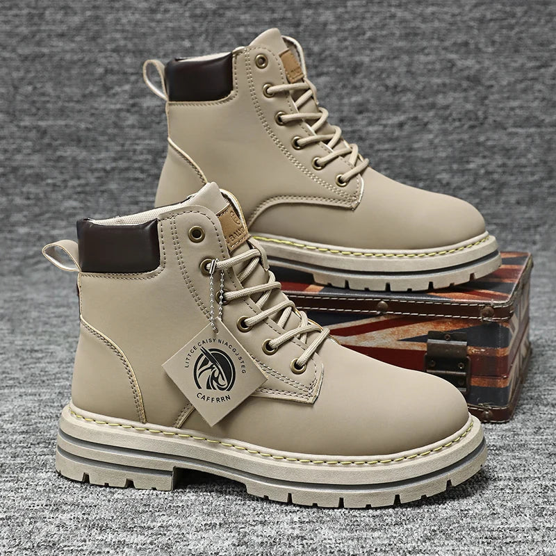 Men's Achilles brown outdoor boots urban lace-up style with rugged all-weather durable sole