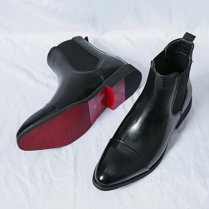 Men's black Chelsea boots timeless silhouette with elastic side panels for effortless slip-on style