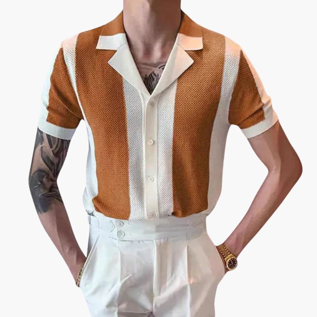 Men's vertical striped short sleeve shirt classic collar casual everyday essential slim fit