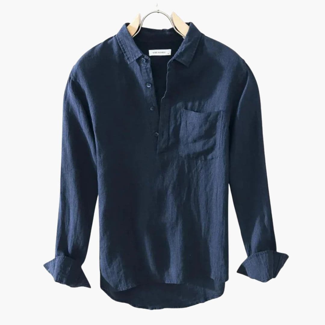 Men's casual long sleeve shirt classic collar partial button front chest pocket everyday wear