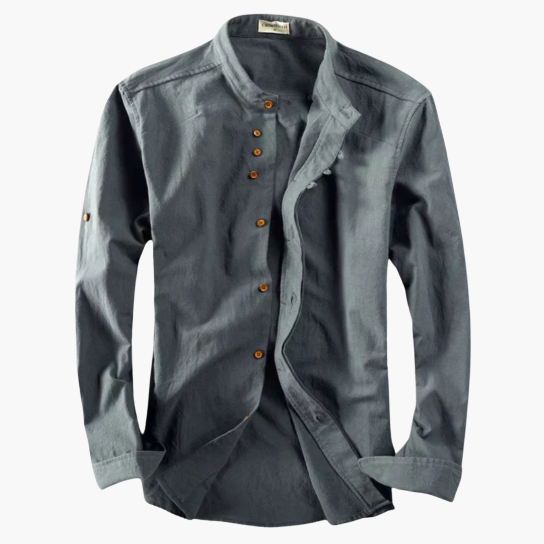 Men's white smart casual shirt classic collar asymmetrical button placket long sleeves modern fit