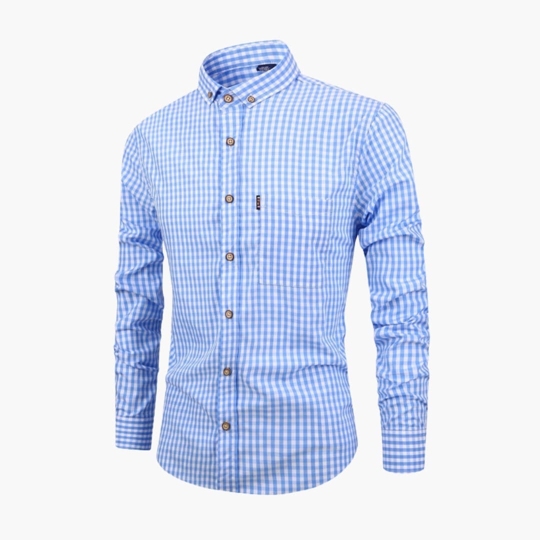 Men's plaid shirt clean-cut fit classic pattern versatile layering everyday casual style