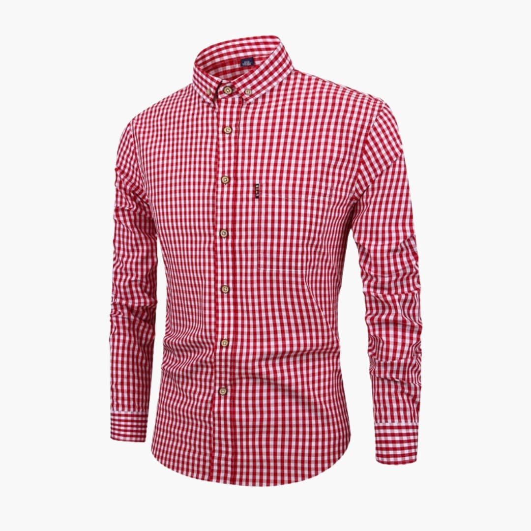 Men's plaid shirt clean-cut fit classic pattern versatile layering everyday casual style
