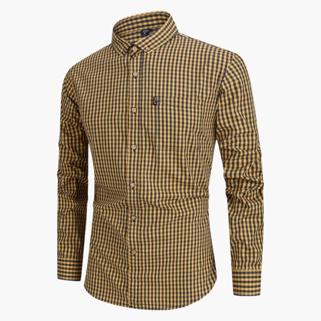 Men's plaid shirt clean-cut fit classic pattern versatile layering everyday casual style