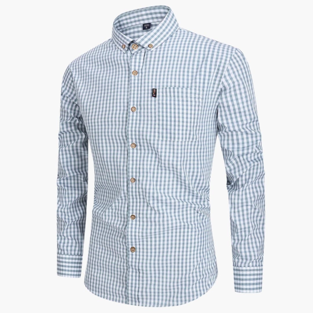 Men's plaid shirt clean-cut fit classic pattern versatile layering everyday casual style