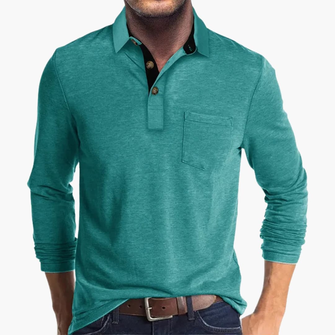 Men's white straight-fit long-sleeve business shirt with classic collar and full button closure