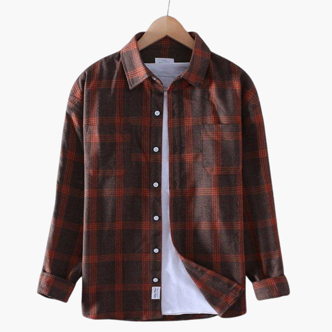 Men's flannel shirt classic collar full button placket straight cut cozy warm everyday layer