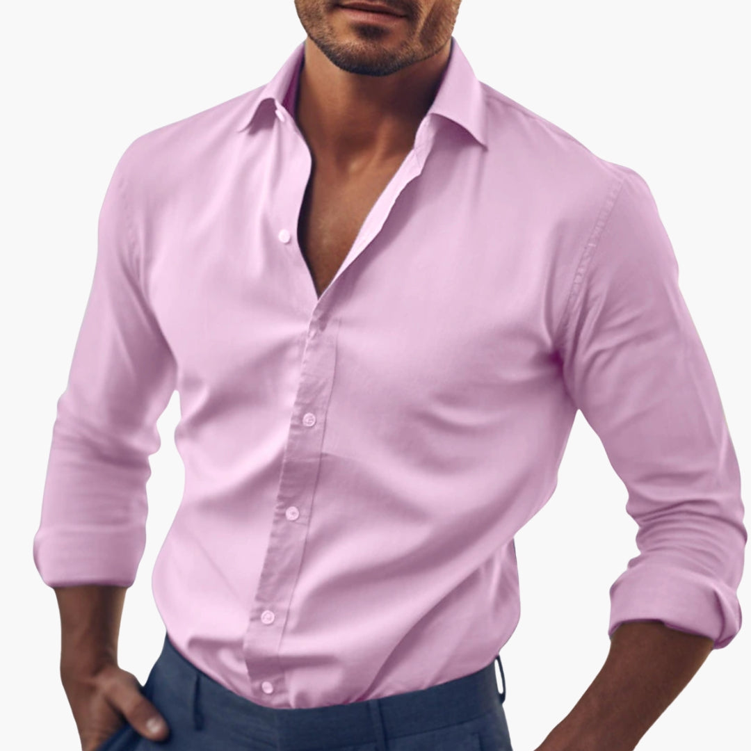 Men's classic collar dress shirt long sleeves buttoned cuffs polished office style everyday wear