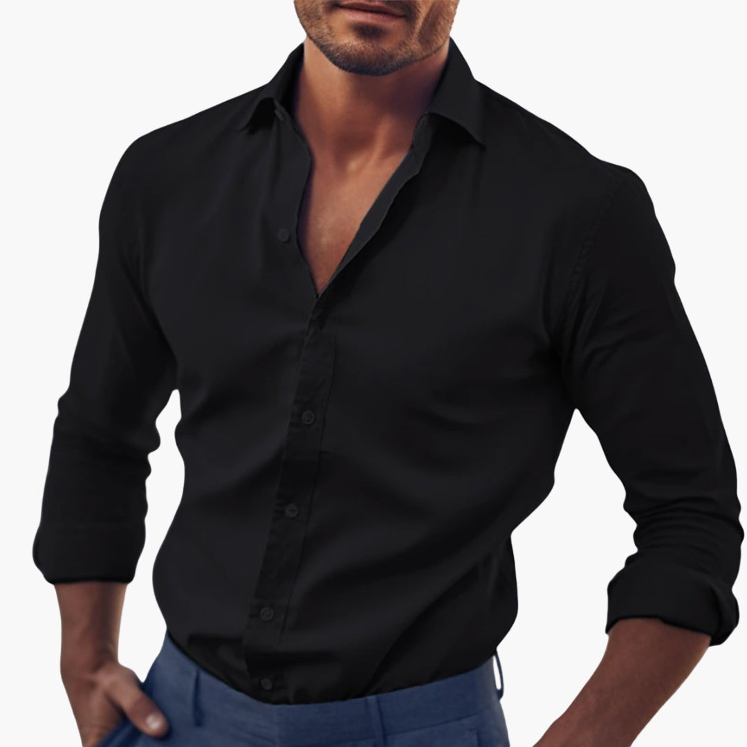 Men's white dress shirt classic pointed collar long sleeves buttoned cuffs everyday office style