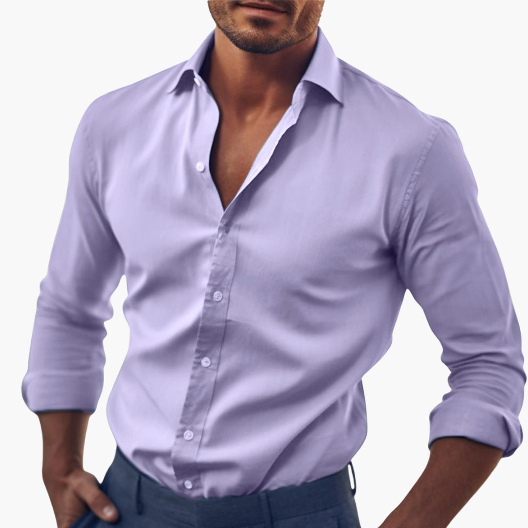 Men's white dress shirt classic pointed collar long sleeves buttoned cuffs office professional style