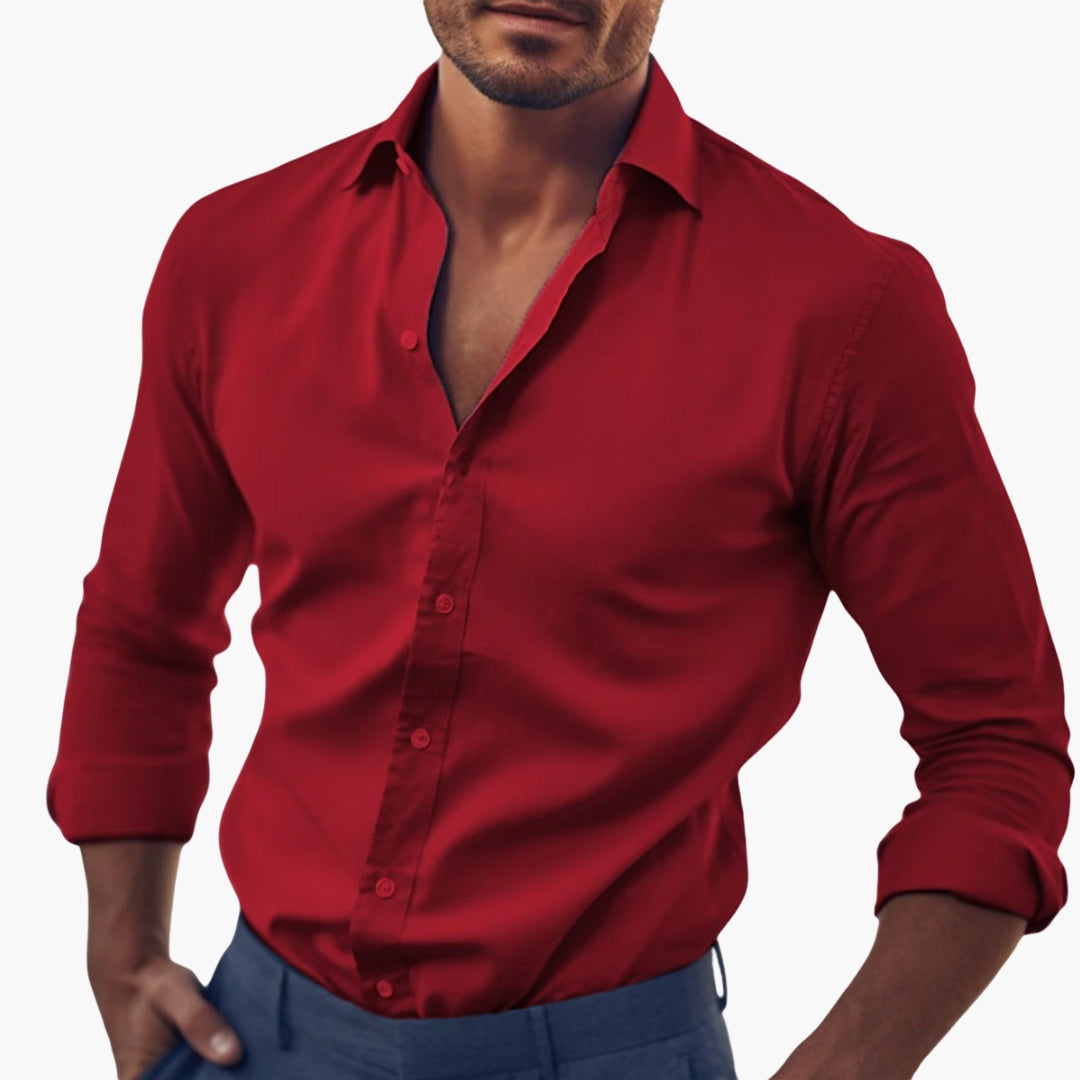Men's white dress shirt classic pointed collar long sleeves buttoned cuffs everyday office wear