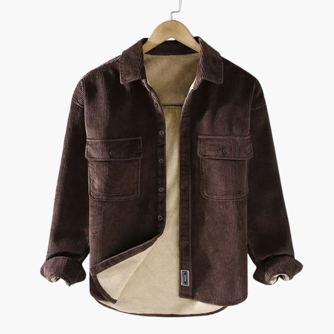 Men's striped relief texture shirt long sleeve button front chest pockets rounded hem smart-casual