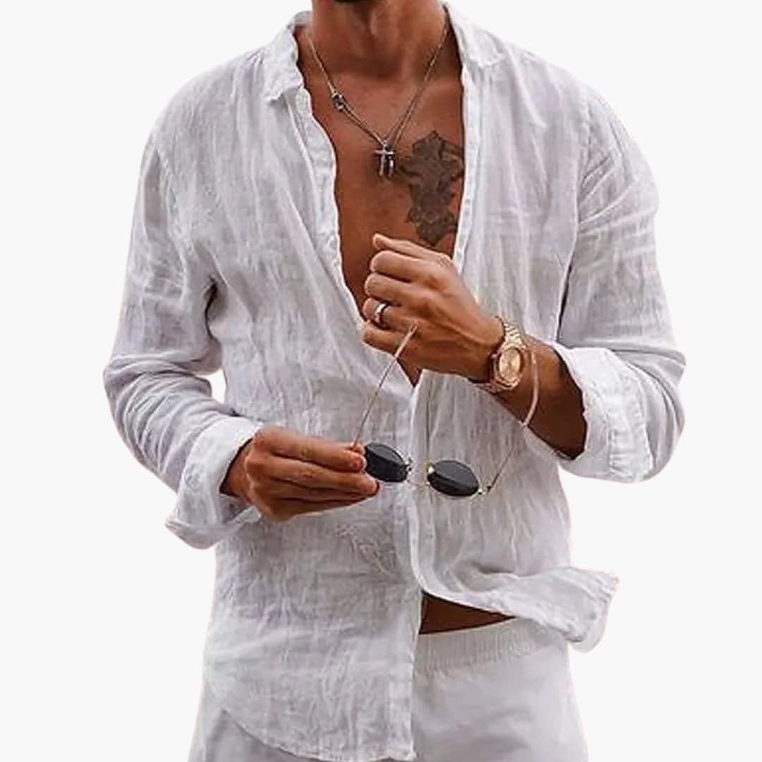 Men's navy blue long sleeve shirt notched collar button-up regular fit smart casual everyday wear