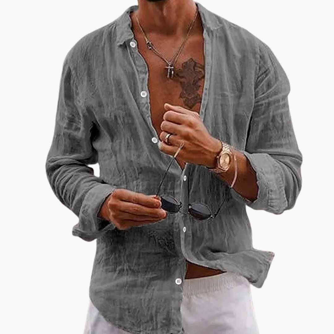 Men's long sleeve shirt notched collar button closure regular fit smart casual everyday wear