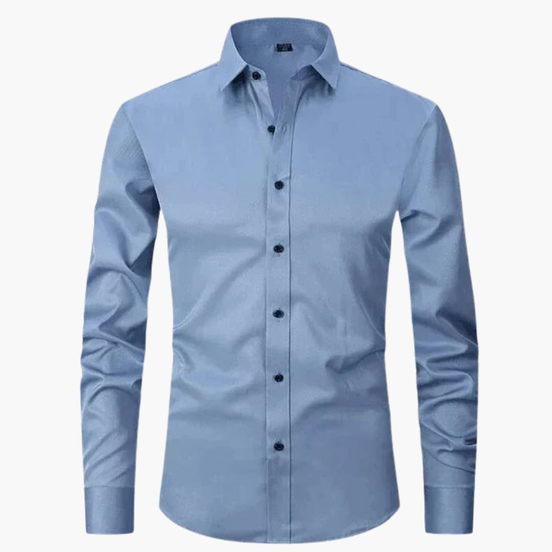 Men's classic collar button-down shirt, long sleeves, versatile office style in neutral tone